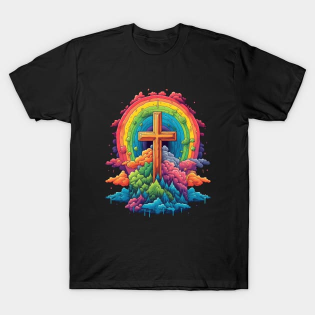 Heaven is a Rainbow - Rainbow Cross and Clouds - LGBT Ally LGBTQIA Pride LGBTQ Love is Love Christian T-Shirt by JensenArtCo